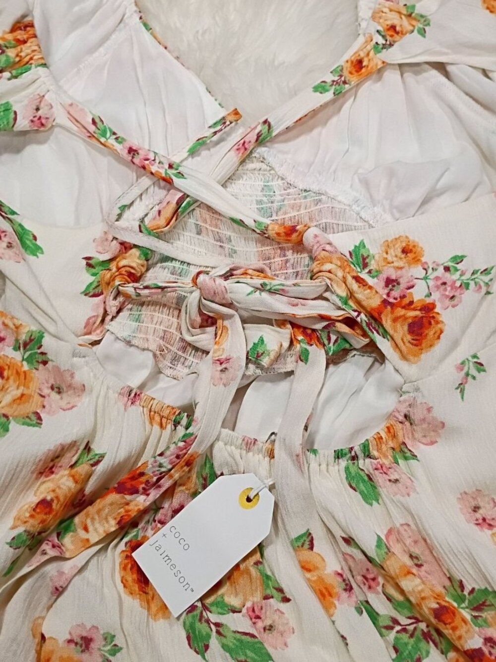 NWT Coco + Jaimeson Mini Dress Women's Bridal Blush Floral Design Lined Puff - Picture 5 of 14